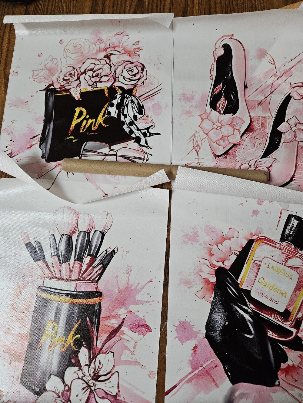 Pink Floral Makeup Canvas Wall Art Set - Brand: